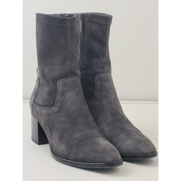 AQUATILIA Grey Suede Side Zip Heeled Boots Sz 9 - Picture 1 of 8